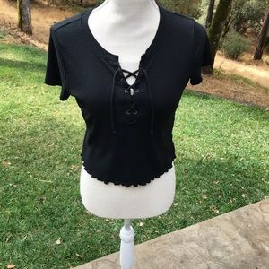 Black Lace-Up Crop Top, Small